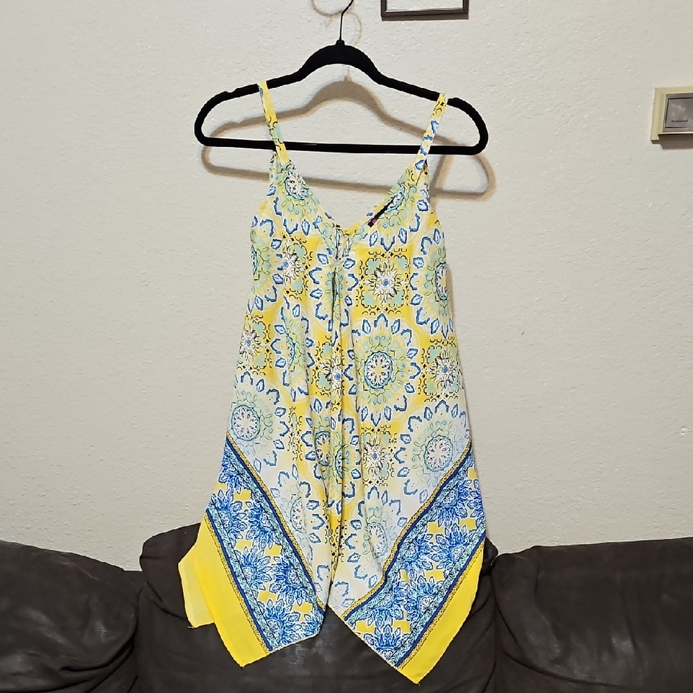 Vibrant Yellow and Blue Hankerchief Hem Camisole